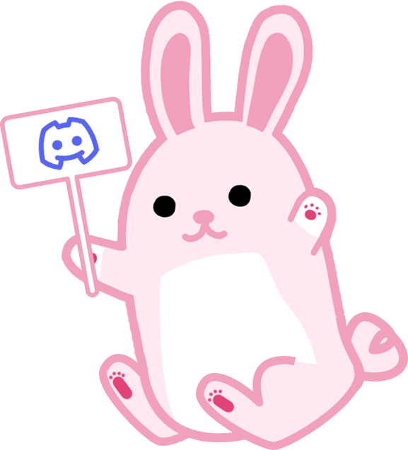 Petit Lapin Rose tenant un panneau avec le logo Discord.
